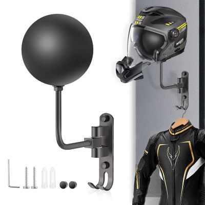 Motorcycle Helmet Holder Wall Mount 180 Degree Rotation Metal Bike Helmet Rack Mount Bicycle Helmet Display Stand Hanger with 2 Hooks Accessories for Motorcycle Baseball Rugby Helmet - Gray, 1 Pcs