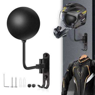 Kikerike Motorcycle Helmet Rack Wall Mount 180 Degree Rotation Metal Bike Helmet Holder Mount Bicycle Helmet Display Hanger Stand with 2 Hooks for Motorcycle Bike Baseball Rugby Helmet - Black, 1 Pcs