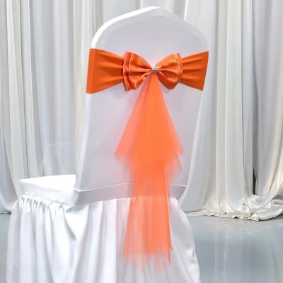 50Pcs Stretch Satin Chair Sashes Bows Chair Bands Decor for Hotel Wedding Reception Party Event Chair Cover Decoration Orange
