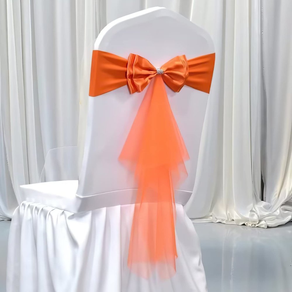 50Pcs Stretch Satin Chair Sashes Bows Chair Bands Decor for Hotel Wedding Reception Party Event Chair Cover Decoration Orange