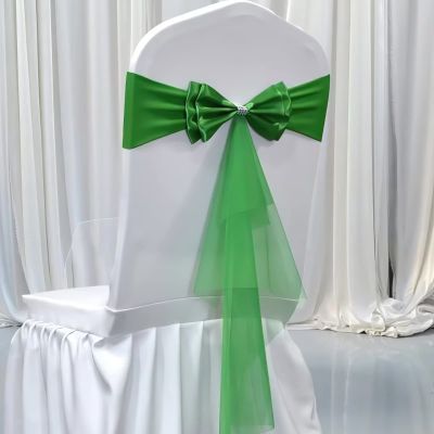 100Pcs Stretch Satin Chair Sashes Bows Chair Bands Decor for Hotel Wedding Reception Party Event Chair Cover Decoration Green