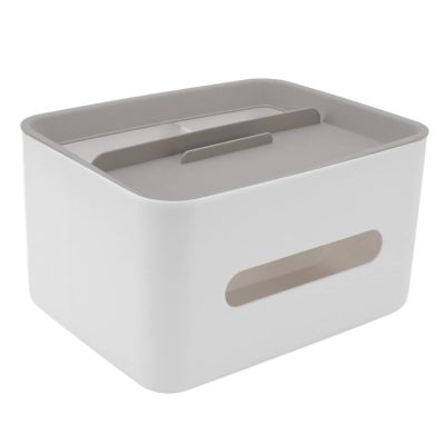 Alvinlite Rectangular Tissue Box Cover Multifunctional Tissue Box Holder with Stationery Remote Control Box Tissue Pen Remote Organizer for Home Office Desk(White)