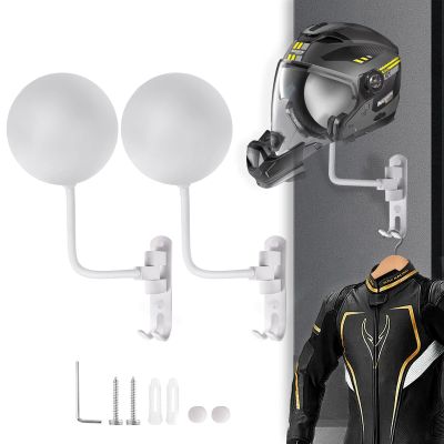 Kikerike Motorcycle Helmet Holder Wall Mount 180 Degree Rotation Metal Bike Helmet Rack Mount Bicycle Helmet Display Stand Hanger with 2 Hooks for Motorcycle Bike Baseball Rugby Helmet - White, 2 Pcs