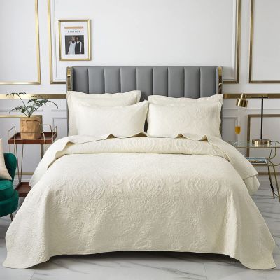 3-Piece Blue Quilt Set King Size, Coverlet Bedspread Bedding, Luxury Stitching Design, Soft Quilt Set, Fade Resistance, Double Sided Stitching Quilt Queen/King Size for All Season,Beige,King