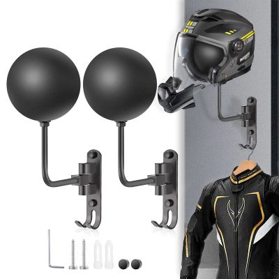 Motorcycle Helmet Holder Wall Mount 180 Degree Rotation Metal Bike Helmet Rack Mount Bicycle Helmet Display Stand Hanger with 2 Hooks Accessories for Motorcycle Bike Baseball Rugby - Gray, 2 Pcs