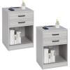 ADORNEVE Nightstands Set of 2,Grey Nightstand with Charging Station & Drawers,Night Stands for Bedrooms Set of 2 view 1