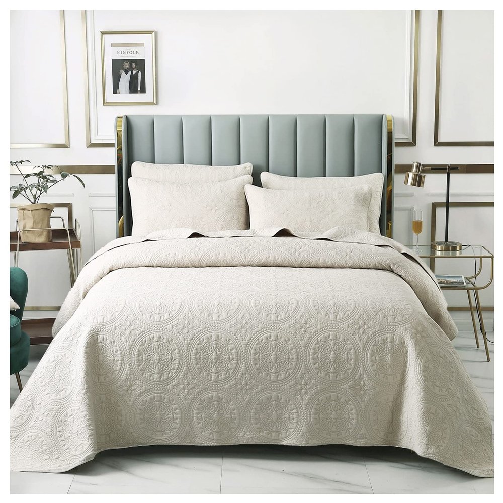 Beige Quilt Set King/California King Size 3 Piece with Pillow Shams, Lightweight Bedspread Coverlet, Pilling Resistance Quilt, Fade Resistance Bed Cover for All Season,Beige,King