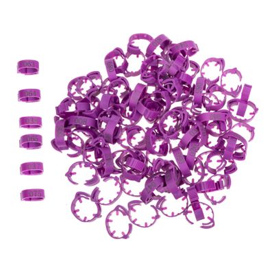 Yardwe 100pcs Adjustable Chicken Leg Rings with Numbers, Purple Plastic