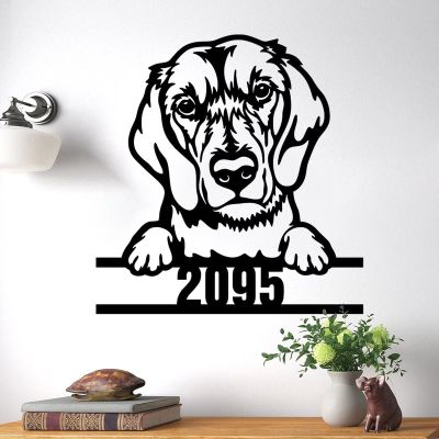 SILYHEART Beagle Wall Art with Custom House Number Funny Animal Pet Sign Modern Home Decor Personalized Front Porch Address Plaque Beagle Lover Gifts Dog Door Hanger 24in