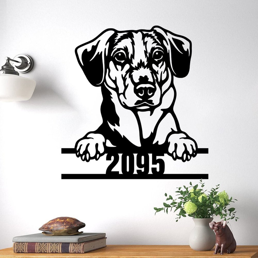 SILYHEART Beagle Wall Art with Custom House Number Funny Animal Pet Sign Modern Home Decor Personalized Front Porch Address Plaque Beagle Lover Gifts Dog Door Hanger 18in