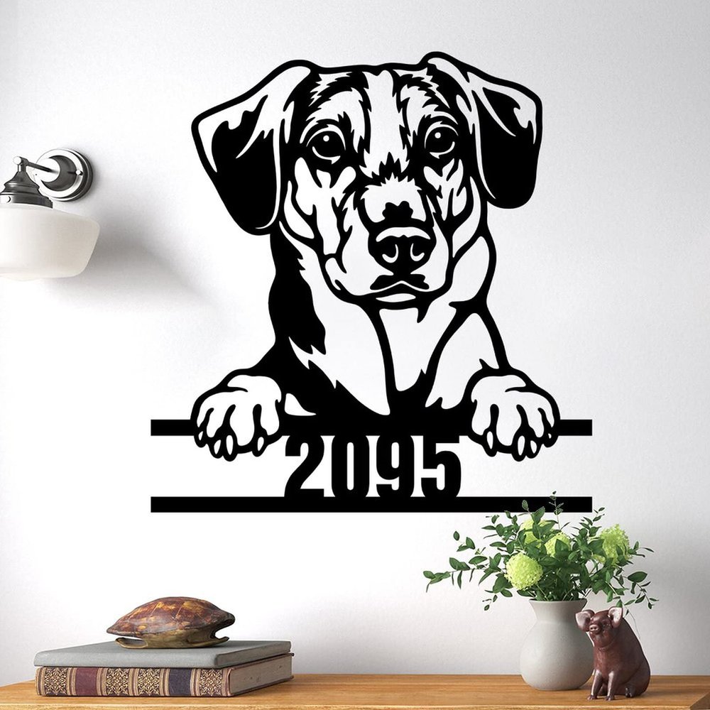 SILYHEART Beagle Wall Art with Custom House Number Funny Animal Pet Sign Modern Home Decor Personalized Front Porch Address Plaque Beagle Lover Gifts Dog Door Hanger 24in