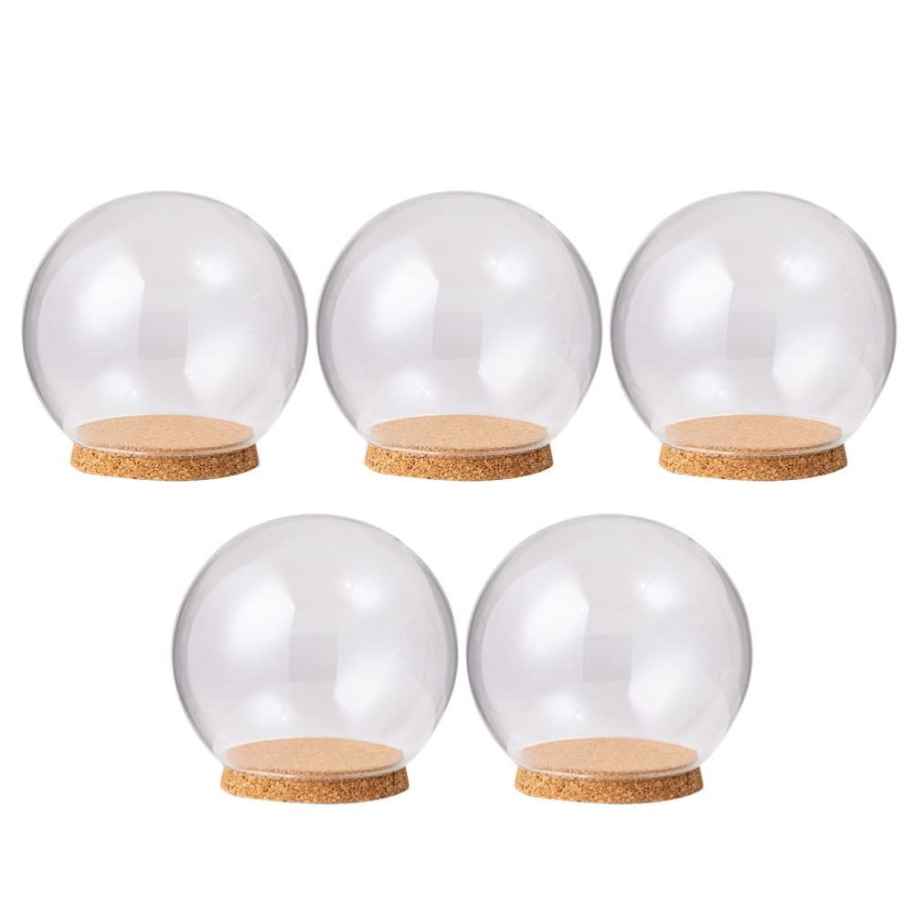 Sewroro Led Light Base 5Pcs Clear Glass Dome Cloche Bell Jars Dome Display Case Tabletop Centrepiece for Plants Succulents Fairy Lights Cake Decoration Clear Glass Plant Terrarium