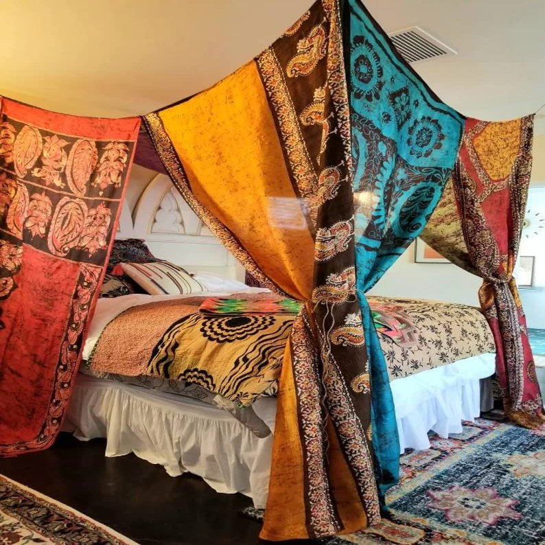 Bed Canopy King Queen Bali HI Made to Order Gypsy Hippy India Sari Saree Curtain Bedroom Decor Bohemian Chic