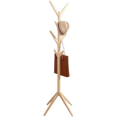 LFFH 8 Hooks Standing Coat Rack, Square Base Creative Tree Shape Solid Wood Coat Stand Bedroom Clothes Hanging Hanger for Home Office (Color : Apricot)