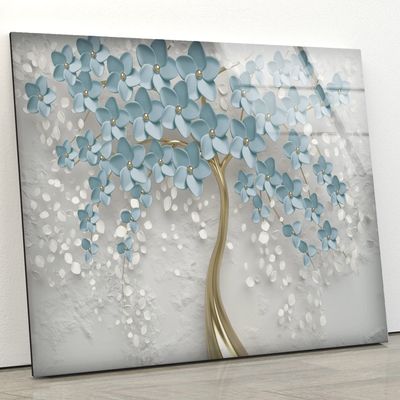 Myphotostation Flower Tempered Glass Wall Art 24x24'' Floral Modern Decor Glass Printing Large Wall Abstract Art for Living Room Tempered Glass Panels Flower Wall Art Botanical Wall Decor