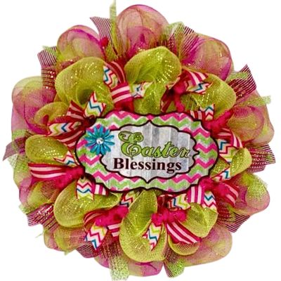 Easter Blessings Handmade Deco Mesh Wreath. Available in 24 inch and 28 inch diameters.