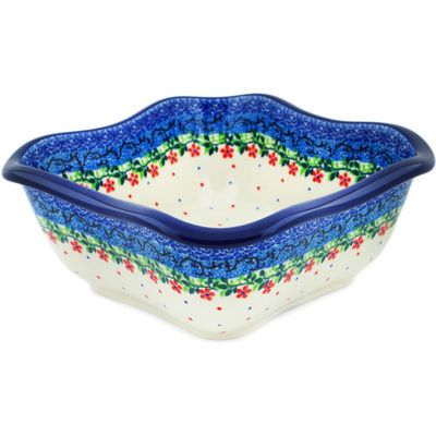Polmedia Polish Pottery Bowl 8-inch - Princess In A Red Dress Pattern Handmade in Boleslawiec Poland by Ceramika Artystyczna + Certificate of Authenticity