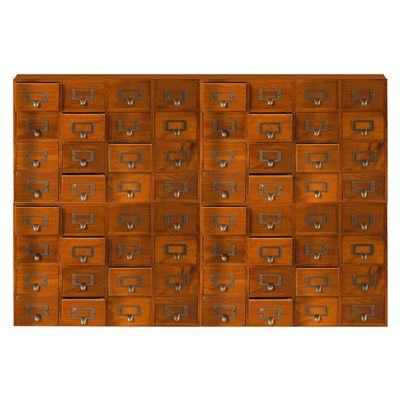 Huge 64-Drawer Wooden Storage Box Traditional Apothecary Curio Cabinet in Vintage Wood - Card Catalog Library Desk Drawer w/ Label Holders Handles - Multi Level Countertop Arts and Craft Organizer