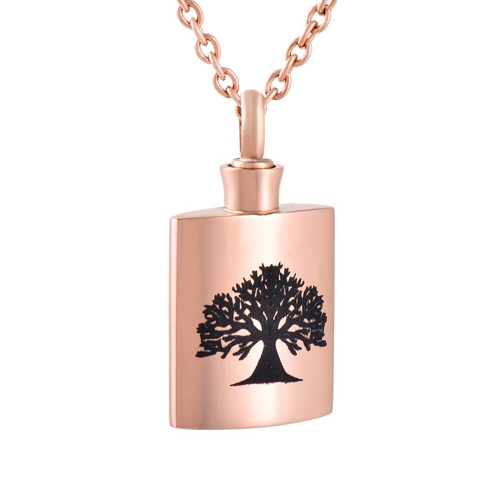 SHEIL Mens Hip Flask Stainless Steel Cremation Urn Pendant for Ashes Tree of Life Memorial Locket Jewelry Keepsake for Dad,4
