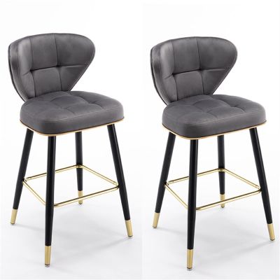 26 Inches Bar Chairs Bar Stools Set of 2 with Backs, Velvet Kitchen Island Counter Height, Metal Black Leg Upholstered Seat for Bars, Cafes, Lounges, Pub, Dining Room Stool ( Color : Dark grey )