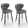 26 Inches Bar Chairs Bar Stools Set of 2 with Backs, Velvet Kitchen Island Counter Height, Metal Black Leg Upholstered Seat for Bars, Cafes, Lounges, Pub, Dining Room Stool ( Color : Dark grey ) view 1