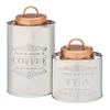 2PC Etched Stainless Steel Canister Set w/copper lid, Tea & Coffee, 1.5 Qt, 1 Qt view 1