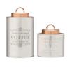 2PC Etched Stainless Steel Canister Set w/copper lid, Tea & Coffee, 1.5 Qt, 1 Qt view 2