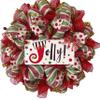 Jolly Christmas Red and Green Striped Wreath Handmade Deco Mesh. Available in 24 inch and 28 inch diameters view 1