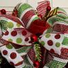 Jolly Christmas Red and Green Striped Wreath Handmade Deco Mesh. Available in 24 inch and 28 inch diameters view 3