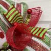 Jolly Christmas Red and Green Striped Wreath Handmade Deco Mesh. Available in 24 inch and 28 inch diameters view 4
