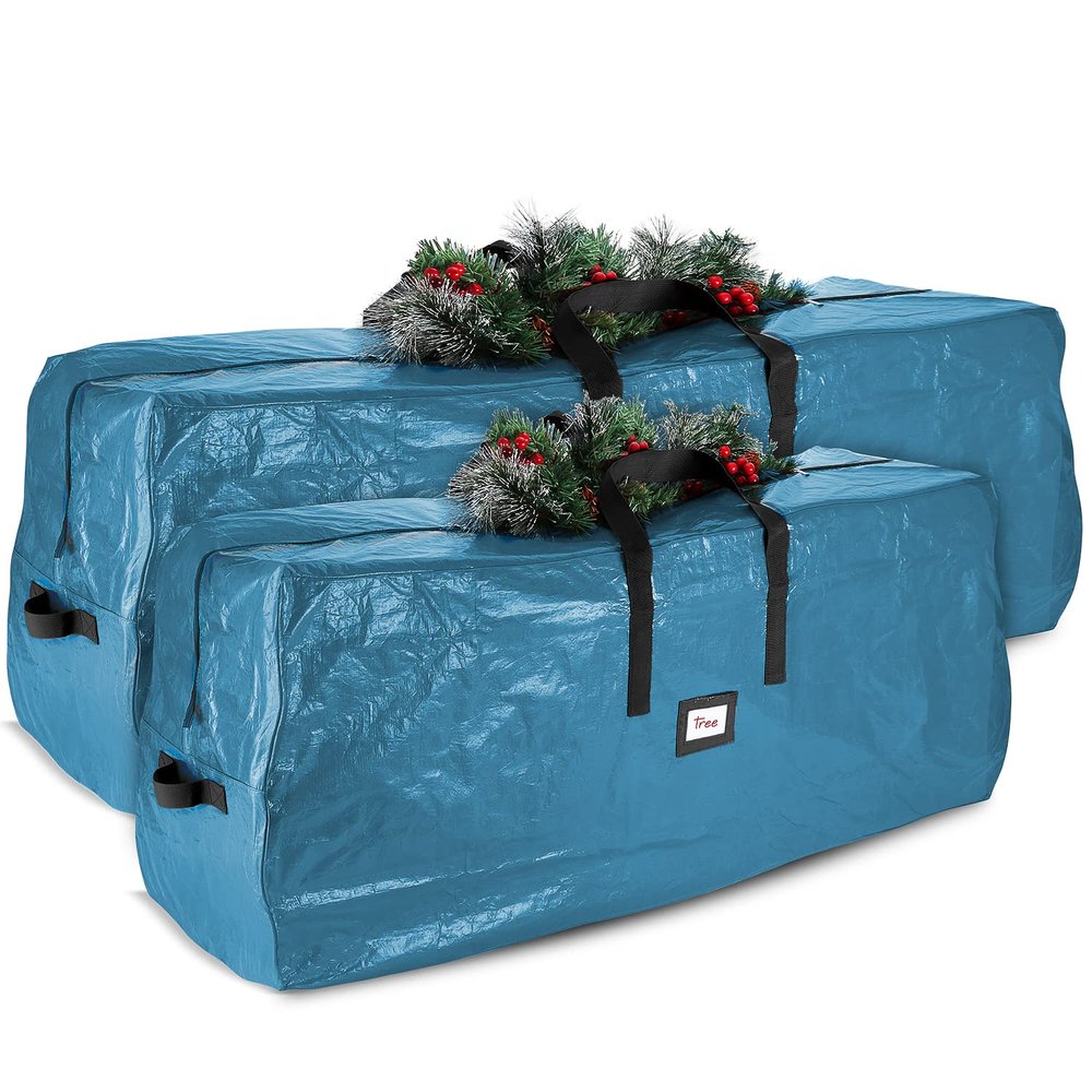 Hearth & Harbor Christmas Tree Storage Bag - Artificial Christmas Tree Bag with Reinforced Handles, Dual Zipper, Wide Opening - Storage Container for Trees and Decorations, 2 Piece set - 7.5 + 9 FT