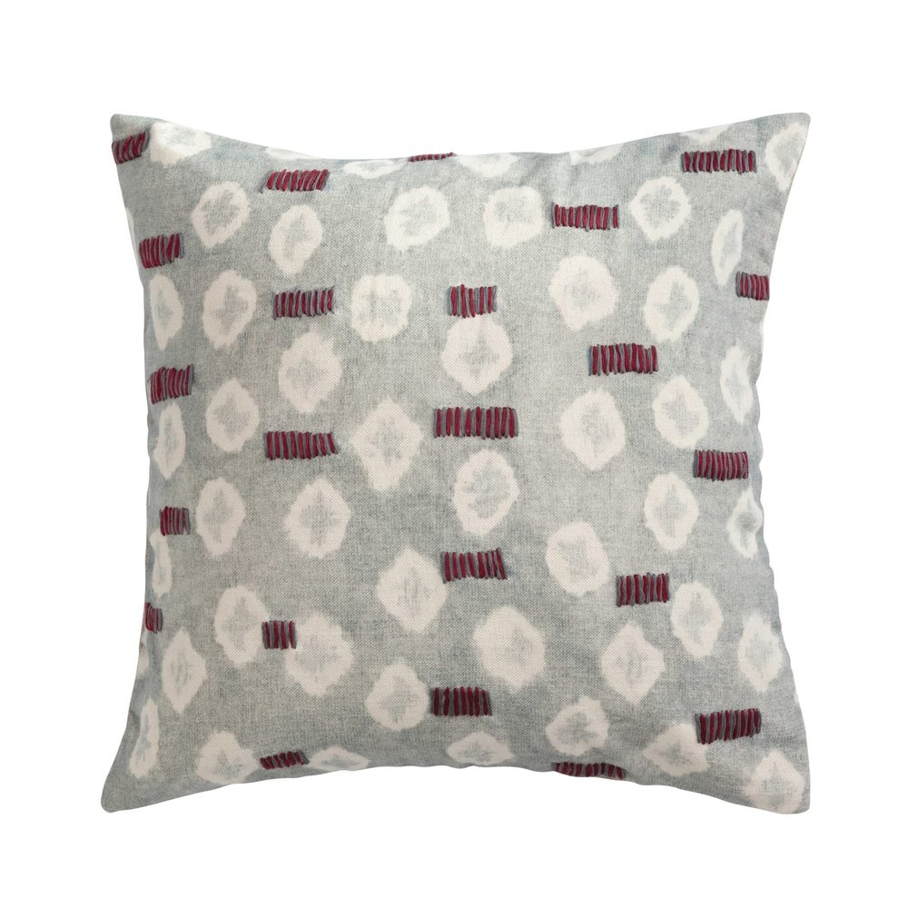Creative Co-Op Linen Printed Hand-Embroidery and Chambray Back, Multicolor Pillow Covers, 18" L x 18" W x 0" H