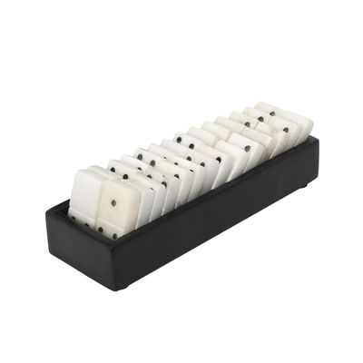 Creative Co-Op Handmade Alabaster Dominos in Soapstone Tray, Black and White