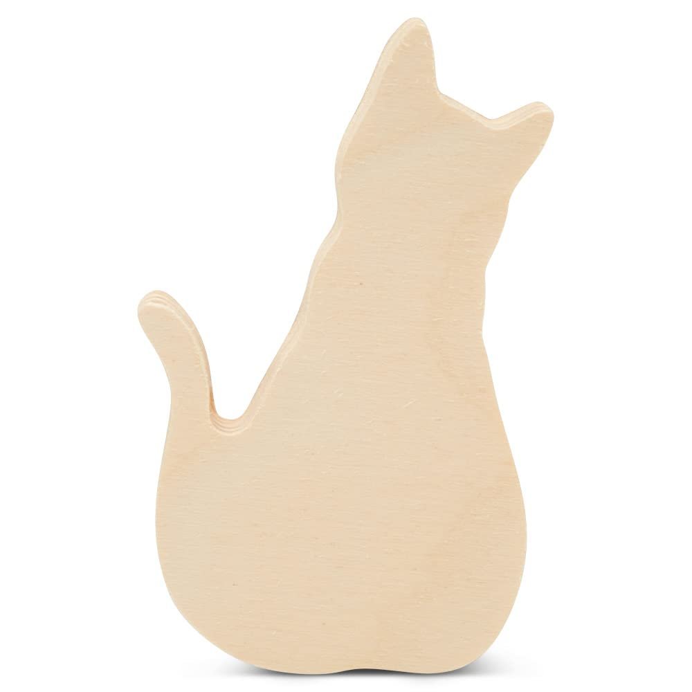 Chunky Cat Cutout 4 x 2-1/4-inch, Pack of 5 Halloween Wooden Cutouts, Wood Animal Crafts for Fall Tiered Tray Decor, by Woodpeckers