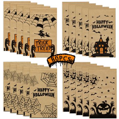 Haxpacal Halloween Treat Bags, 80PCS Halloween Candy Bags Treat Bags Halloween Party Supplies Candy Bags for Trick or Treating, Kids Halloween Party Favor Goodie Bags