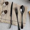 TWEE Black Silverware Set 32 Piece Stainless Steel Flatware Service for 8 Bordered Cutlery Utensil Include Knife Fork Spoon Teaspoon Home Kitchen Tableware Mirror Polished Dishwasher Safe view 2