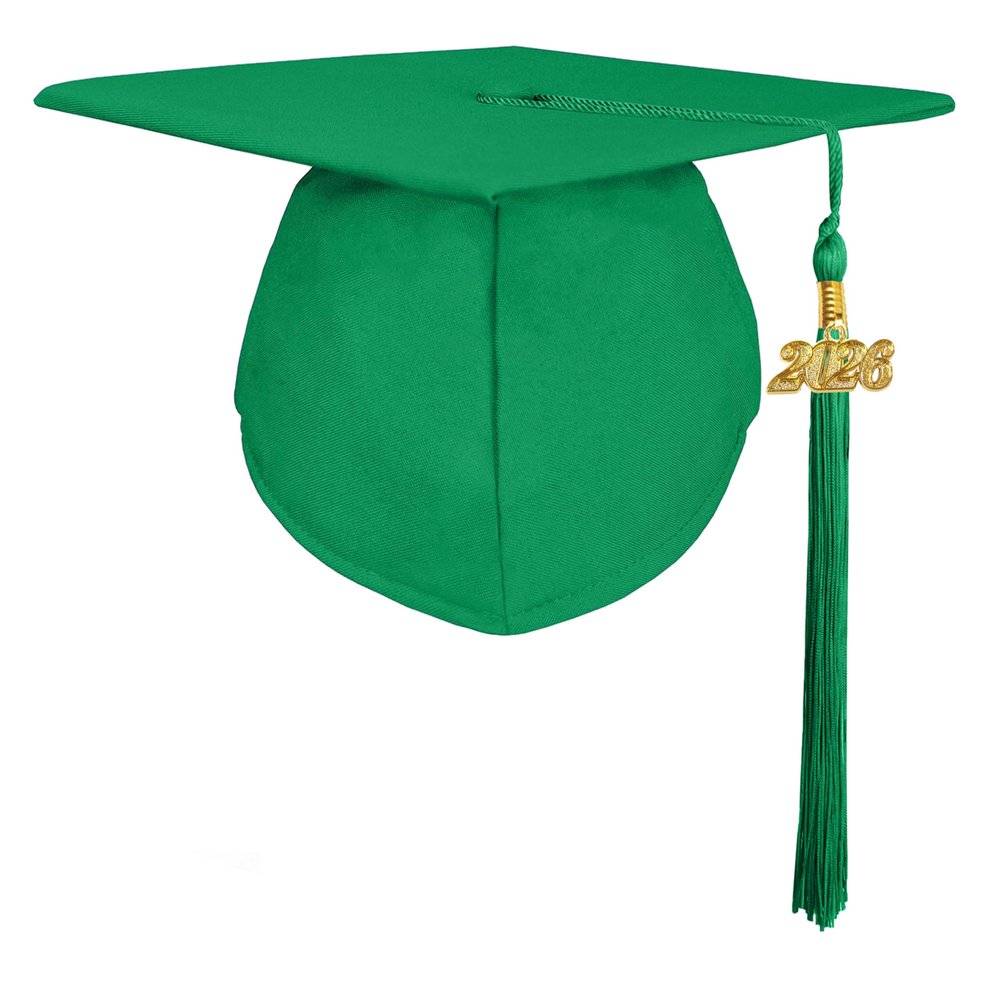 GradPlaza Matte Graduation Cap with Tassel Graduation hat for High School College Adult 2026 Emerald Green