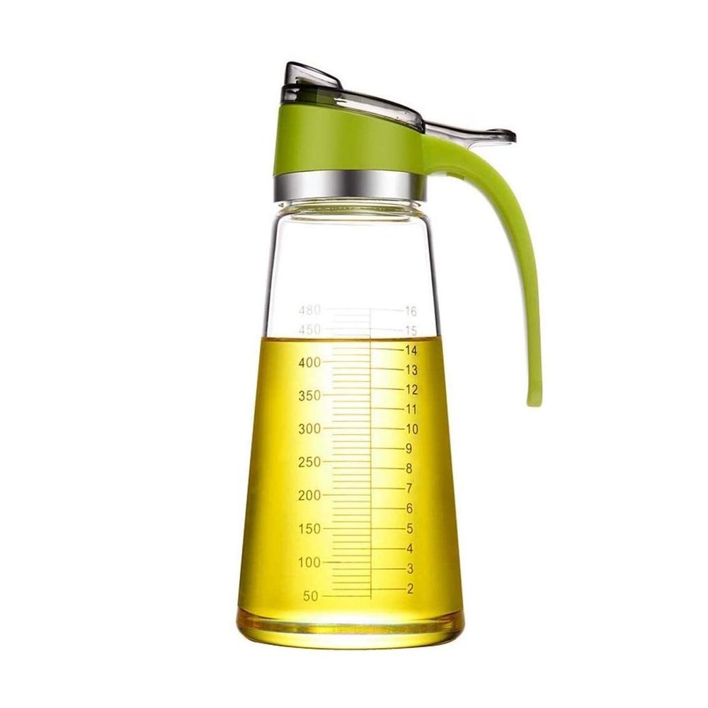 KDLK Olive Oil and Vinegar Dispenser Cruet Bottles Oil Vinegar Bottle Dispenser Glass Olive Oil Bottle Leak-Proof Oil Bottle Transparent,with Scale Measurement High Capacity 530ML (Color : Green)