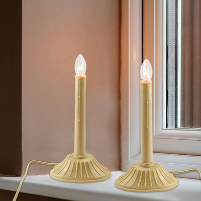 Abeja 2 Pack Electric Window Candles Lights with Ivory Base and 2 Clear C7 Bulb (1 Spare Bulb), Plug in Christmas Window Candles Lamp for Your Christmas Window Candles Decoration