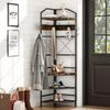 LTTROMAT Corner Coat Rack with Storage, Entryway Hall Tree with Bench and 8 Metal Hooks, Freestanding Clothes Rack Shoes Shelf Organizer for Home Office Bedroom, Rustic Brown view 1