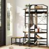 LTTROMAT Corner Coat Rack with Storage, Entryway Hall Tree with Bench and 8 Metal Hooks, Freestanding Clothes Rack Shoes Shelf Organizer for Home Office Bedroom, Rustic Brown view 3