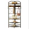 LTTROMAT Corner Coat Rack with Storage, Entryway Hall Tree with Bench and 8 Metal Hooks, Freestanding Clothes Rack Shoes Shelf Organizer for Home Office Bedroom, Rustic Brown view 4