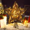 Rattan Natural Star Christmas Tree Topper - Rustic Farmhouse Xmas Treetop with 50 Warm LED Lights for Indoor Christmas Tree Decorations Holiday Seasonal Decor view 1