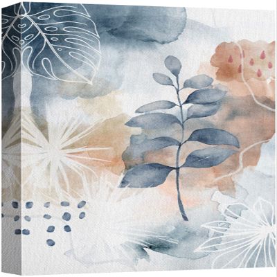 NWT Canvas Print Wall Art Blue Brown Watercolor Plants Abstract Nature Illustrations Modern Art Decorative Floral Botanical Relax/Zen Colorful Wilderness for Living Room, Bedroom, Office - 24"x36"