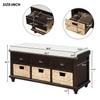 Yoluckea Rustic Storage Bench with 3 Drawers and 3 Rattan Baskets, Shoe Bench for Living Room, Entryway (Espresso) view 2