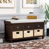 Yoluckea Rustic Storage Bench with 3 Drawers and 3 Rattan Baskets, Shoe Bench for Living Room, Entryway (Espresso) view 3