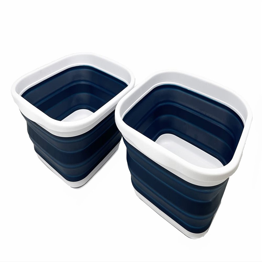SAMMART 5.5L (1.4 Gallons) Set of 2 Collapsible Tub - Foldable Dish Tub - Portable Washing Basin - Space Saving Plastic Washtub (White/Indigo)