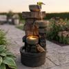 Cheng Pin 3 Tiers Outdoor Water Fountain, 28 Inch Tall Stacked Stones Cascading Bowl Fountain, Relaxing Waterfall Flow Water Feature, Bird Rest Station for Garden, Lawn, Yard Outdoor Decor view 1