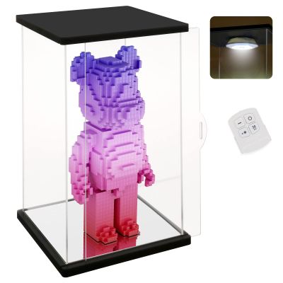 NONEMEY Clear Acrylic Display Case with Remote Control Light for Bearbrick, Dustproof Model Showcase Organizer Box, Display Case for Collectibles Bearbrick (9.87.916.5inch,252042cm)