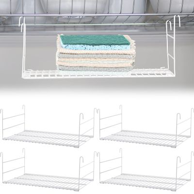 Amylove 4 Pieces 14.7 Inch Hanging Wire Shelf Organizer Closet Storage Shelves Hanging Wire Shelving Rack Accessories for Closet Pantry Storage Room Bathroom Organization, White